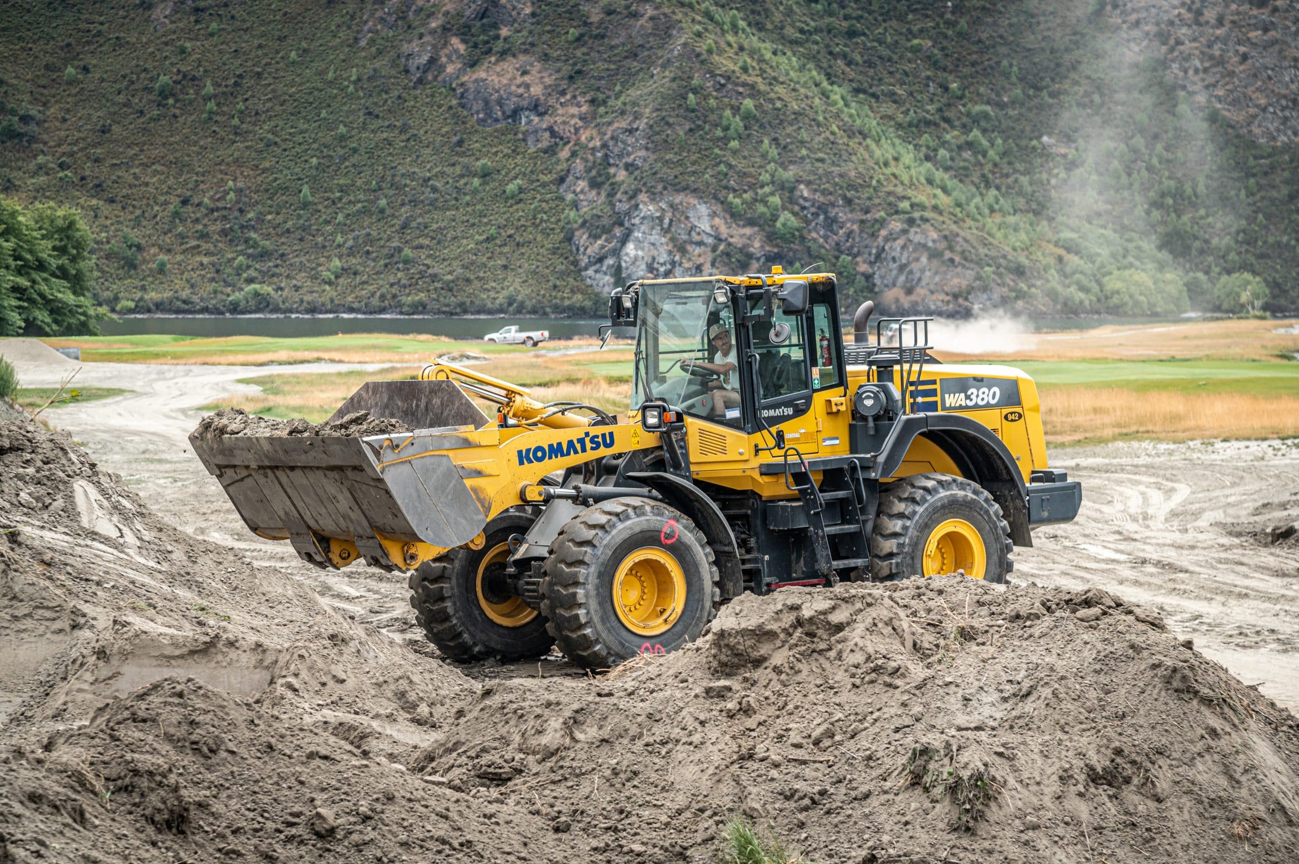 Komatsu WA380 wheel loader in action on construction site Wanaka