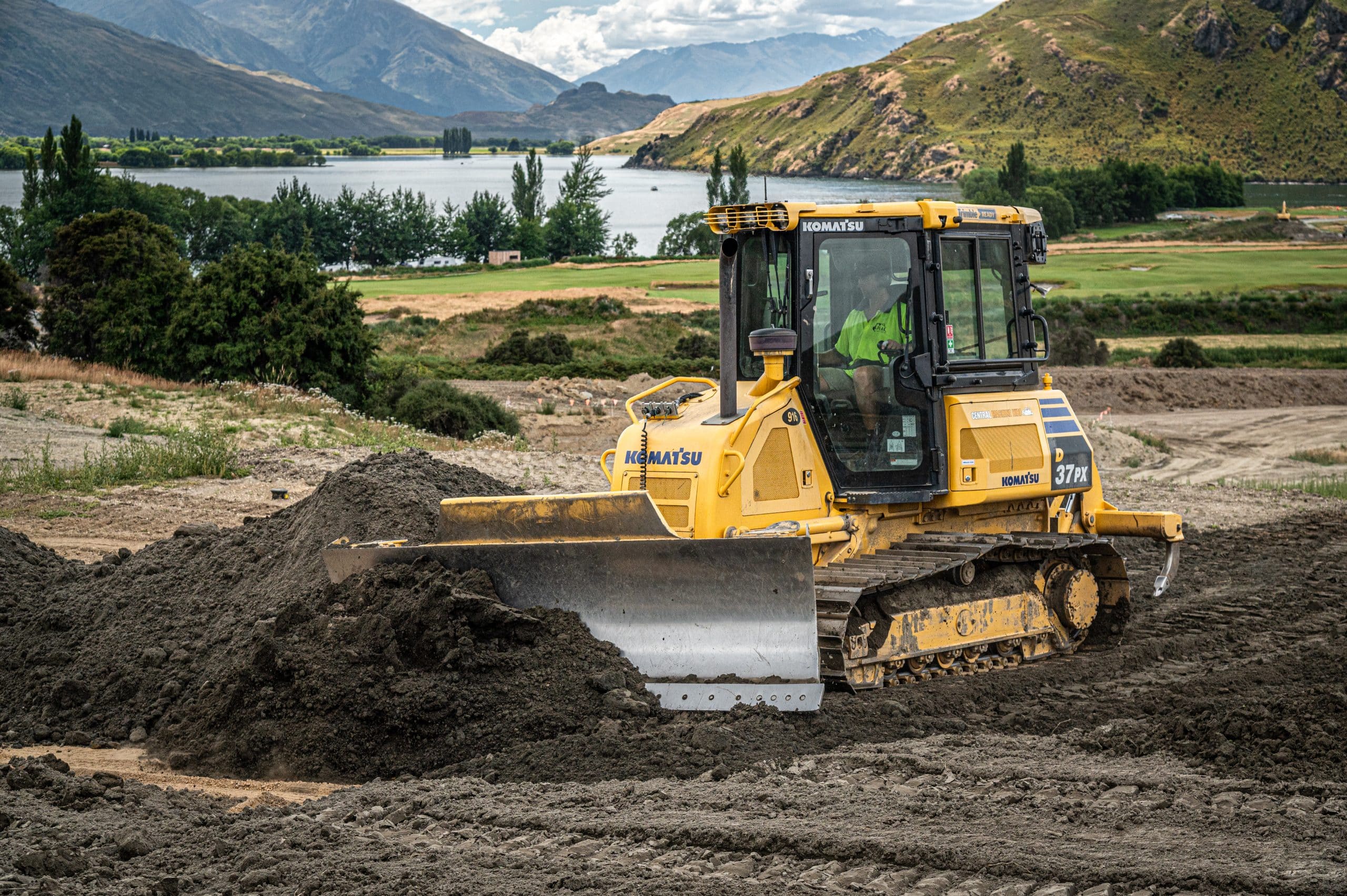 Earthworks underway on Wanaka Golf Course Project with Peak Shaping, moving the dirt.